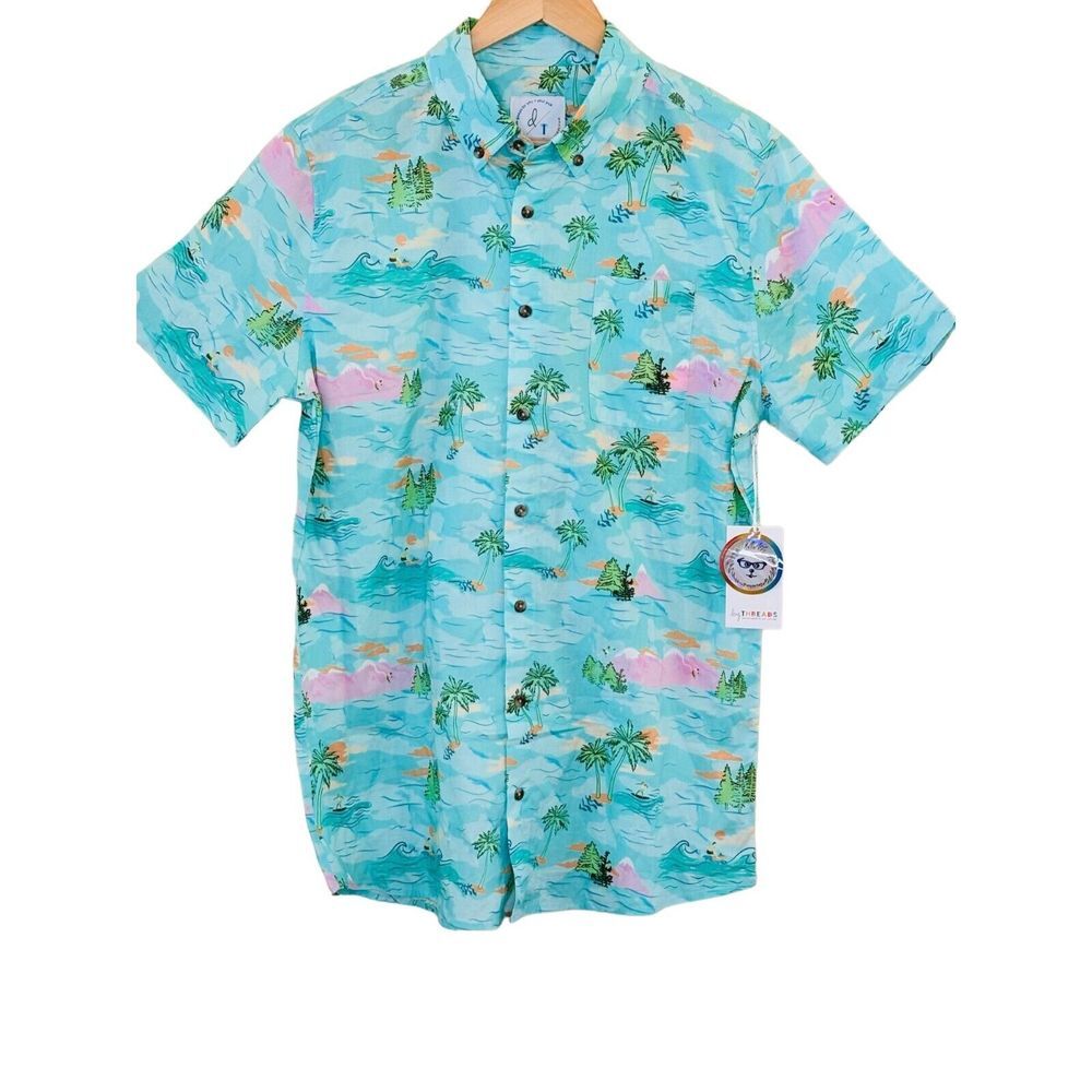 Dog Threads Pup Tropical Hawaiian Button Down Camp Shirt Mens Size L Dad Gift